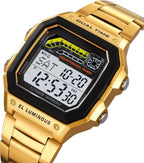 PASOY Reloj de pulsera digital multifunción para hombre, con hora doble, alarma, cronómetro, cuenta regresiva, retroiluminación, resistente al agua