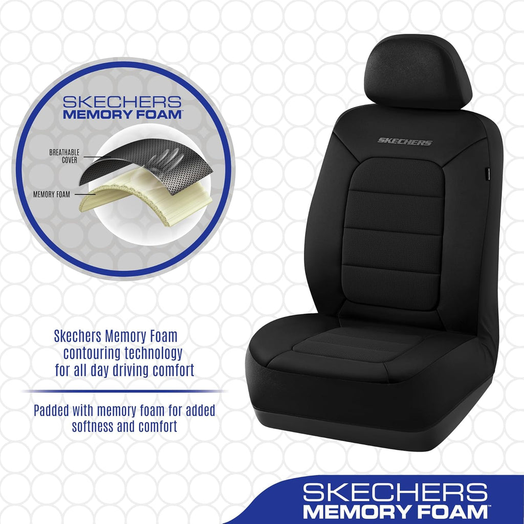 Skechers Fundas de asiento de automóvil de espuma viscoelástica, fundas de asiento grueso de tela fresca al tacto, compatibles con bolsas de aire, protección cómoda automotriz para la mayoría de