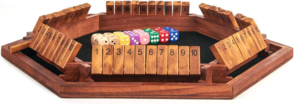 AMEROUS - Juego mejorado de dados "Shut The Box" para 1-6 jugadores, juego de mesa de madera para matemáticas con 16 dados para niños, adultos, familia, aula, hogar, fiesta o bar
