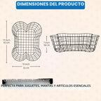 Cesta de juguetes de metal para perros con forma de hueso, cubo