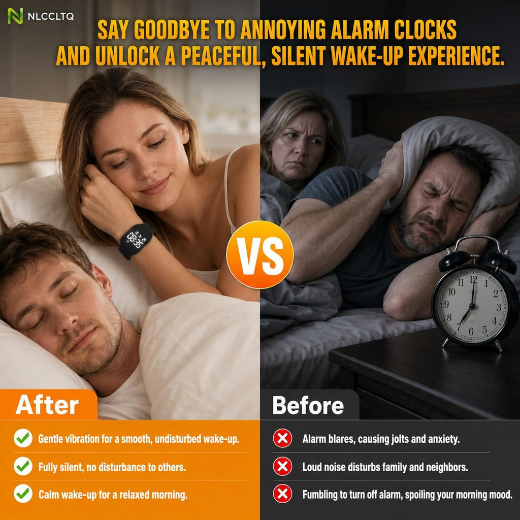 Pulsera de alarma vibratoria para personas que duermen pesadas, pulsera digital para hombre, reloj de pulsera inteligente, relojes de viaje, banda de choque silencioso, banda de despertador