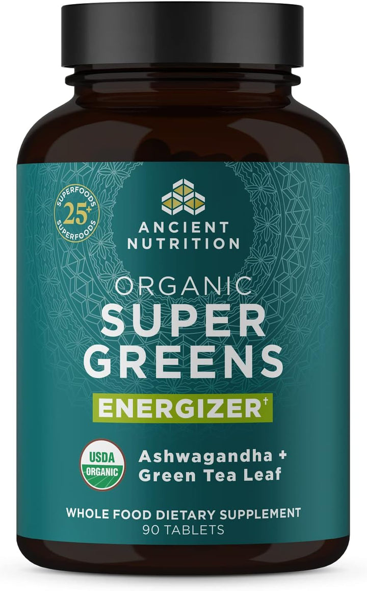 Ancient Nutrition Supergreens Energizer Tablets, tabletas orgánicas...