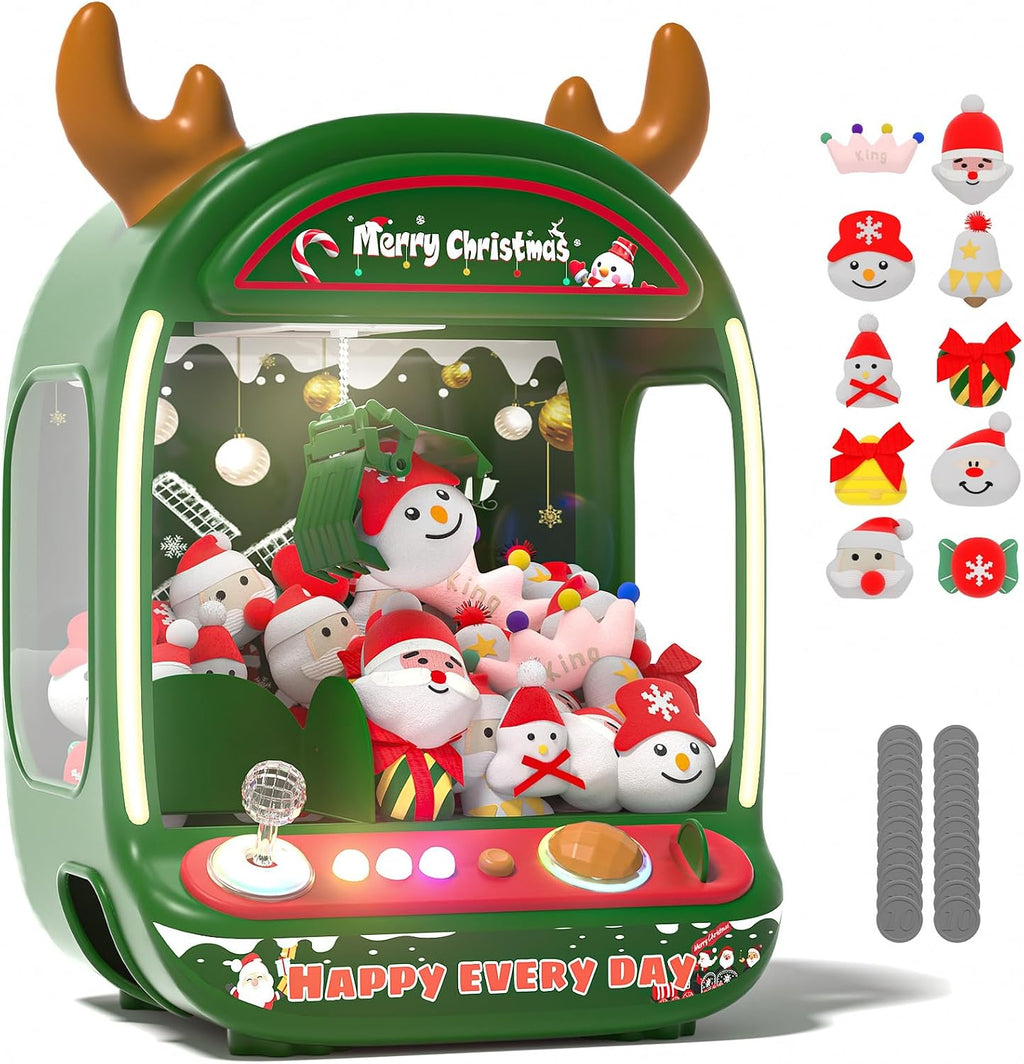 Skirfy Máquina de garras navideñas para niños, juguetes navideños para niñas de 6 años en adelante, mini máquina expendedora de juegos de arcade con juguetes de peluche y dispensador de dulces, máquina de juego de garras festivas, para niñas