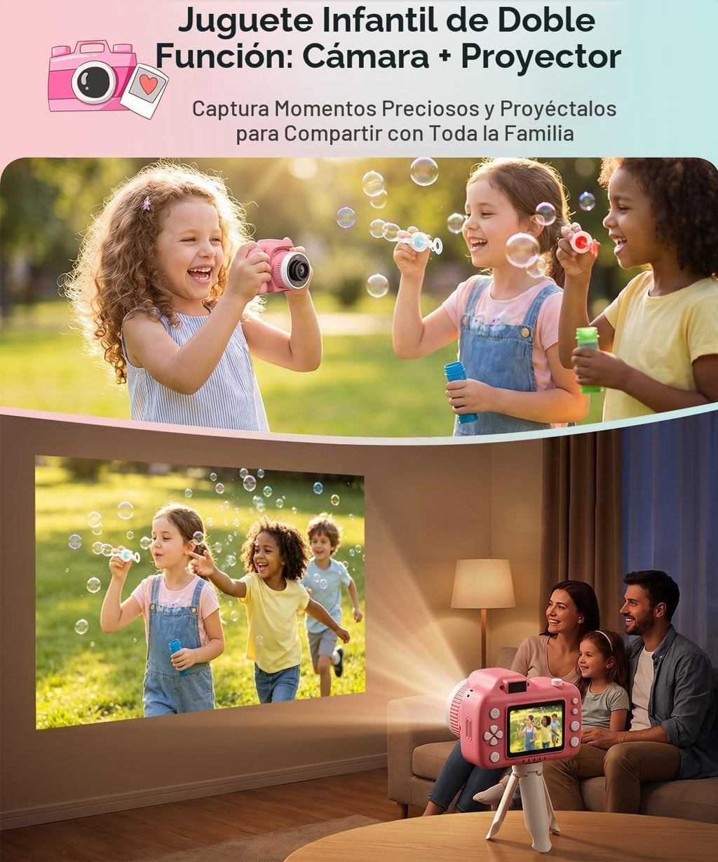 Juguetes de cámara para niños con proyector para niñas de 5 a 12 años (rosa