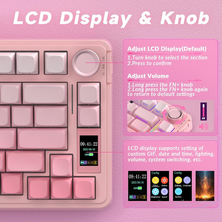 AULA Teclado Mecánico Inalámbrico S75 PRO con Pantalla y Perilla, T...