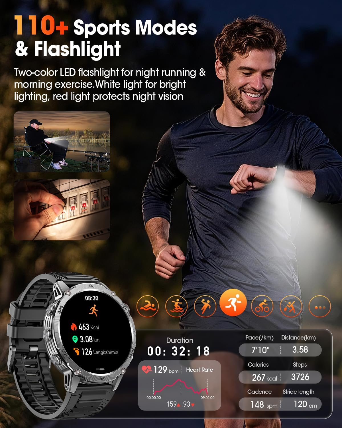 Reloj inteligente militar con GPS incorporado para hombres, reloj