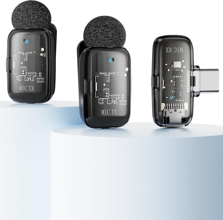Micrófono Lavalier inalámbrico para iPhone, iPad y Android con fund...
