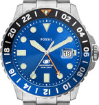Fossil Reloj para Hombre, Cuarzo Azul Acero inoxidable, inspirado en buceo
