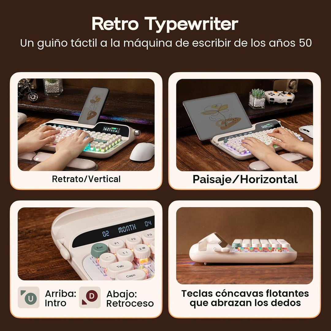 EPOMAKER Glyph - Teclado mecánico inalámbrico retro, pantalla y per...