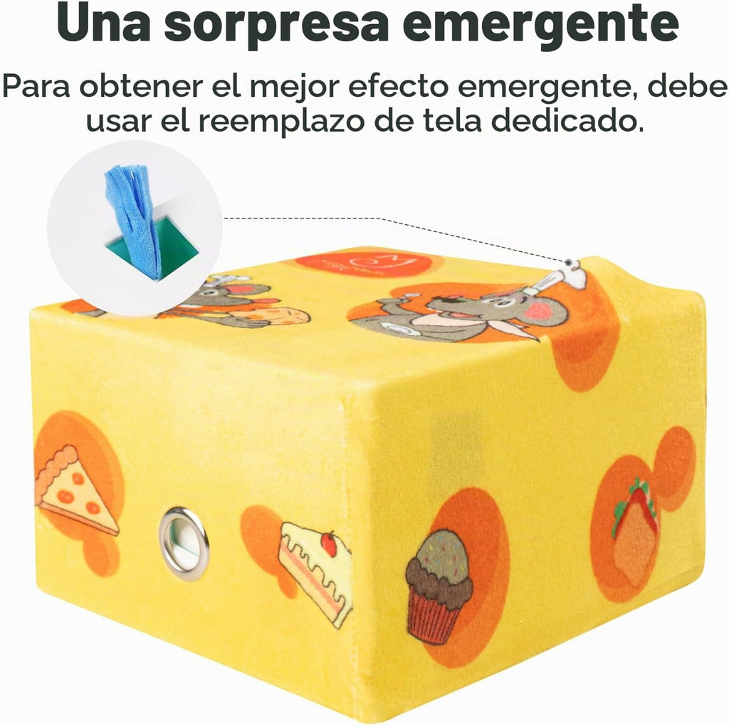 Migipaws - Juguetes automáticos para gatos MigiBox Plus 3 en 1 interactivos, misterio bajo PopSkin, 12 agujeros, de cartón, juguetes para gatitos, para interiores, recargables, 8 accesorios (blanco)