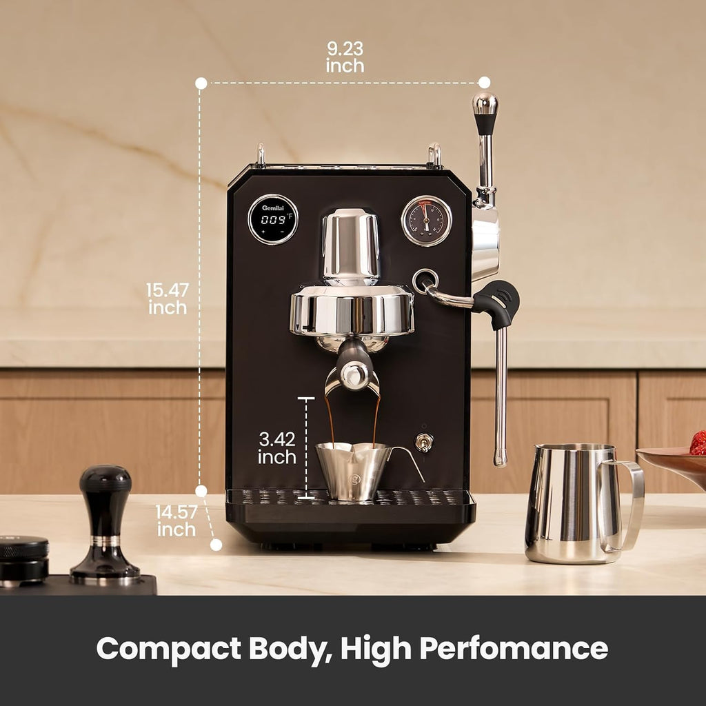 Gemilai Owl G3006 - Máquina de café expreso para el hogar, control de temperatura PID y cabezal de grupo comercial de 2.283 in, cafetera de acero inoxidable para arte latte de calidad barista, pantalla de datos dual, color negro