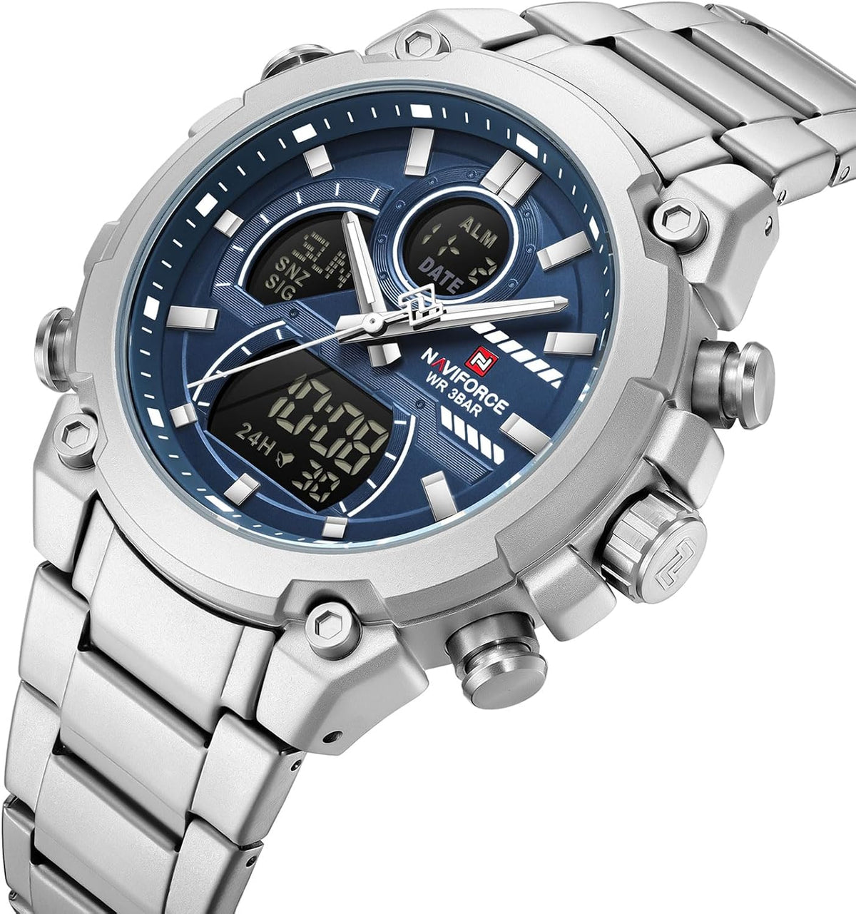NAVIFORCE Relojes digitales multifunción, reloj analógico impermeable 3ATM para hombres, reloj de pulsera de lujo luminoso, regalo