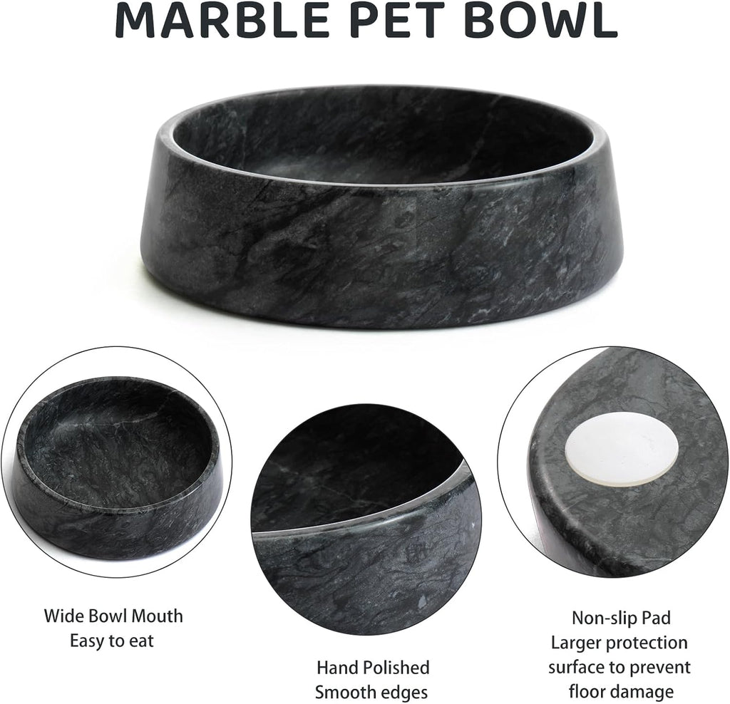 SAMAH Cuenco de mármol negro para perros, antideslizante y sin vuelcos, plato de piedra grande con peso, cuenco de agua de mármol natural para perros, fácil de limpiar, regalos para amantes de gatos y