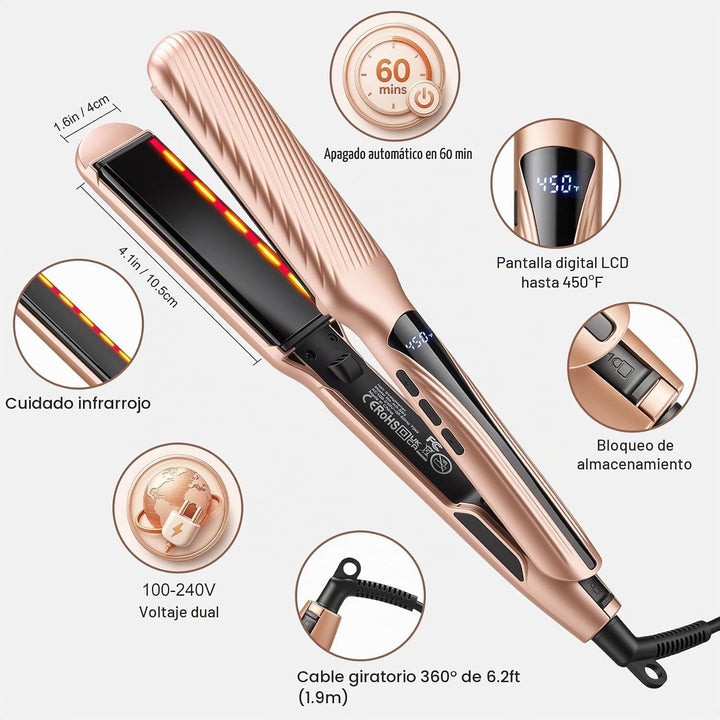 YEGUBEGU Flat Iron Hair Straightener with 1.6" Infrared Ceramic Wid...