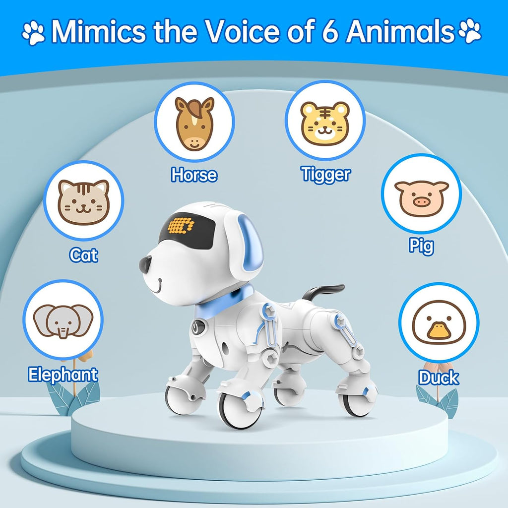 Dwi Dowellin Perro Robot para Niños de 8-12, Perros Robóticos Inteligentes con Control Remoto Mascota Cachorro Juguete Robótico, Juguetes Interactivos de Tocar Caminar y Hablar para Niños y Niñas