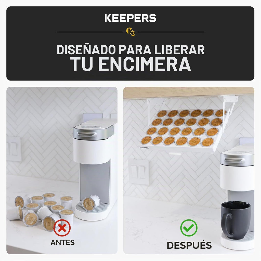 KEEPERS - Soporte para tazas K para debajo del gabinete con acceso abatible, soporte para cápsulas de café que ahorra espacio y organizador de tazas K para 24 cápsulas, organizador de cápsulas de café de acero con fácil instalación
