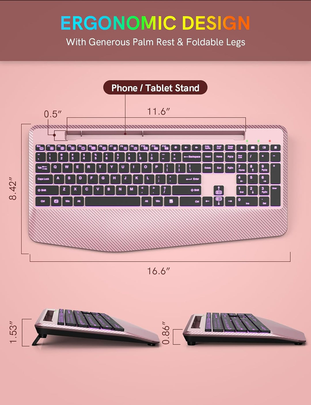 Teclado inalámbrico con retroiluminación de 7 colores, reposamuñeca...