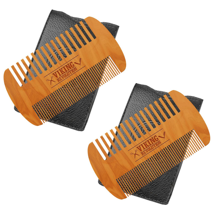 Viking Revolution Peine y estuche de madera para barba, dientes fin...