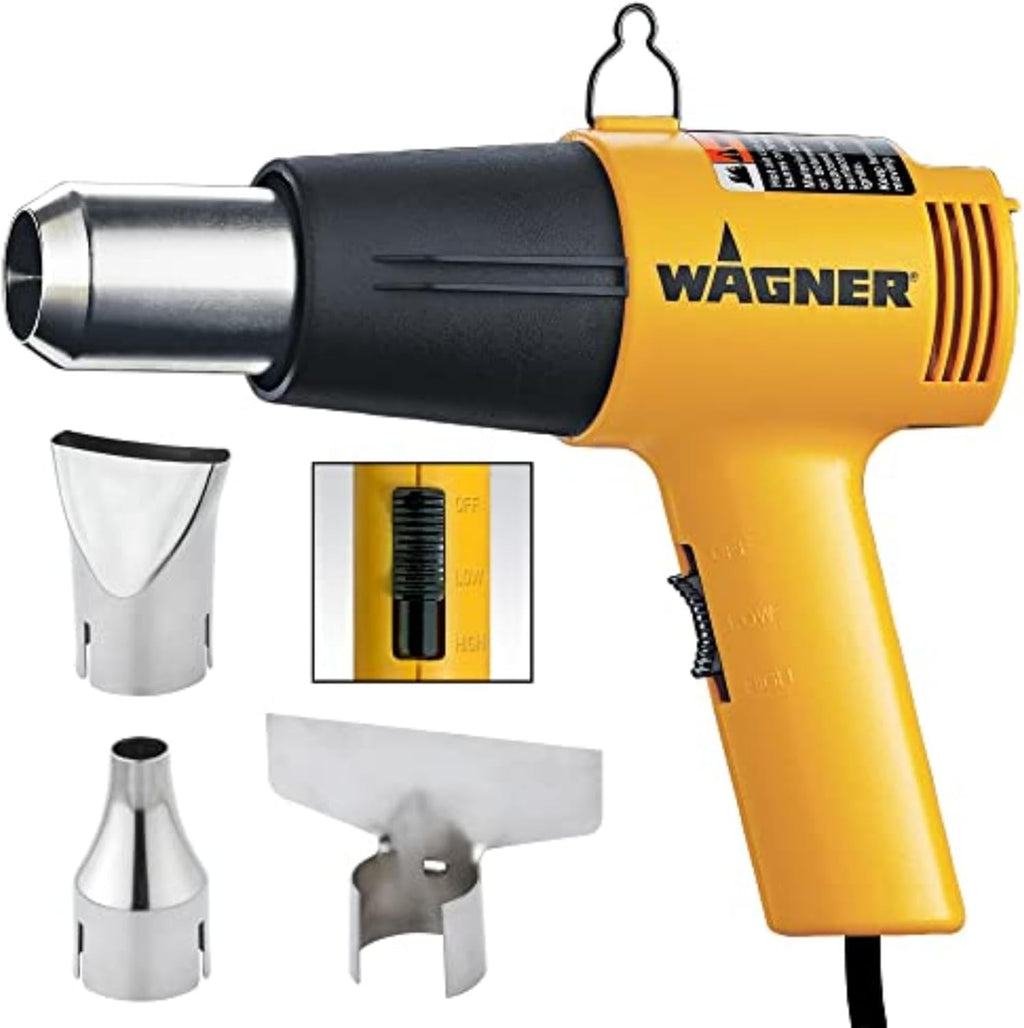 Wagner Spraytech 2417344 HT1000 Kit de pistola de calor, 3 boquillas incluidas, 2 ajustes de temperatura de 750 °F y 1000 °F, ideal para envoltura retráctil, ablandar pintura, doblar tubos de plástico