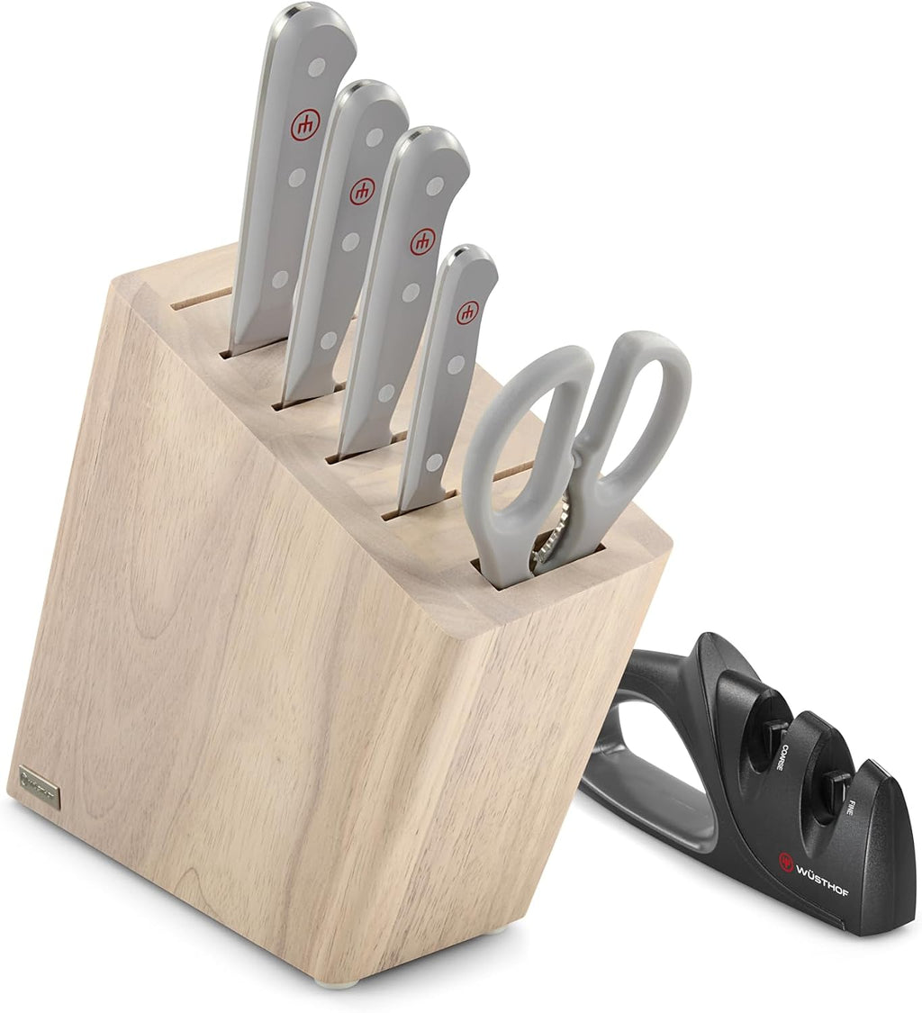 WÜSTHOF Gourmet Grey - Juego de bloque de cuchillos de 7 piezas, color blanco lavado