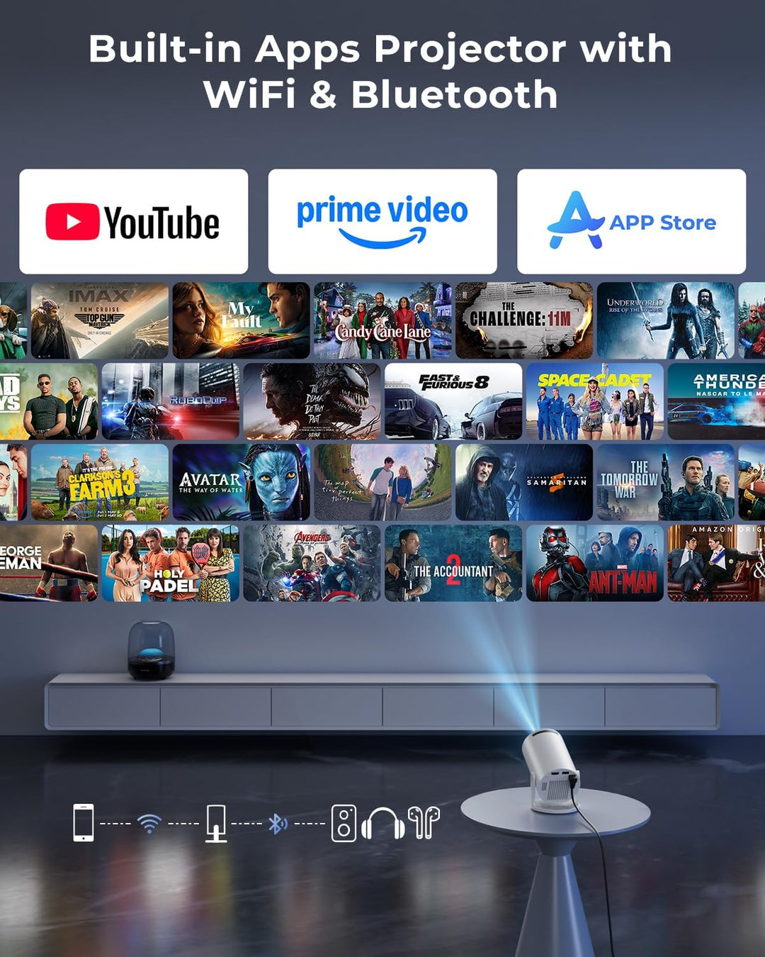 Mini proyector, proyector portátil con WiFi y Bluetooth, aplicacion...