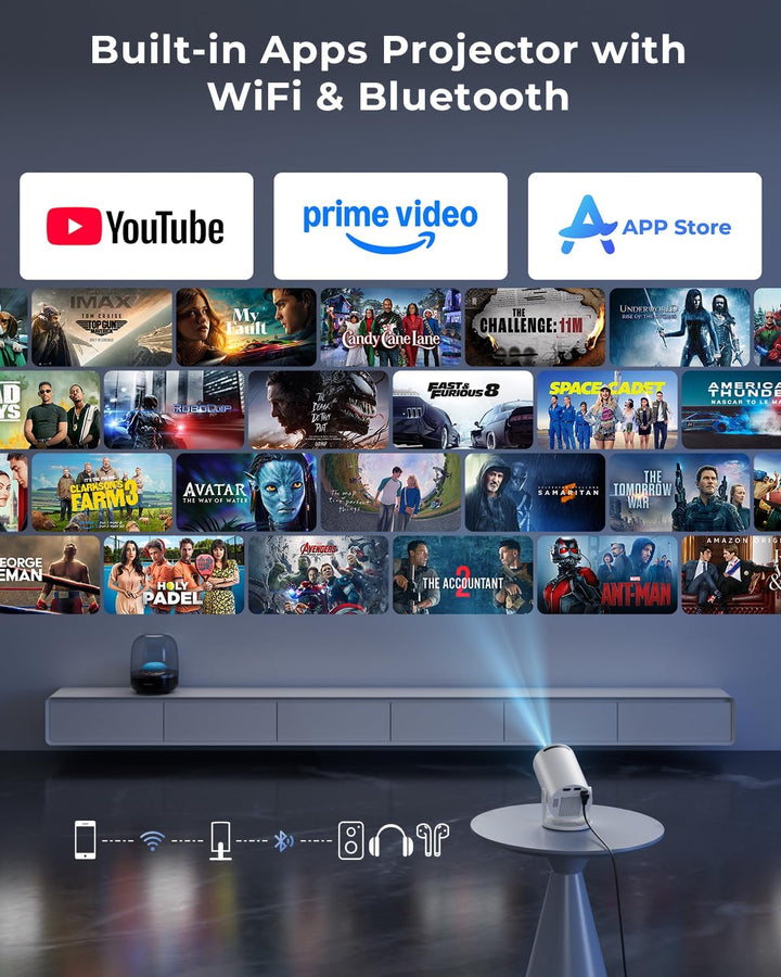 Mini proyector, proyector portátil con WiFi y Bluetooth, aplicacion...