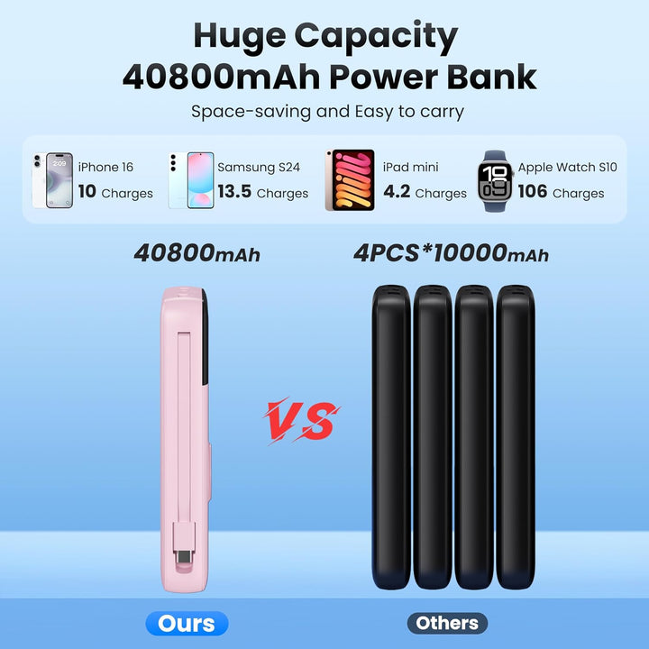 Cargador portátil de 40800 mAh con cables integrados, batería portá...