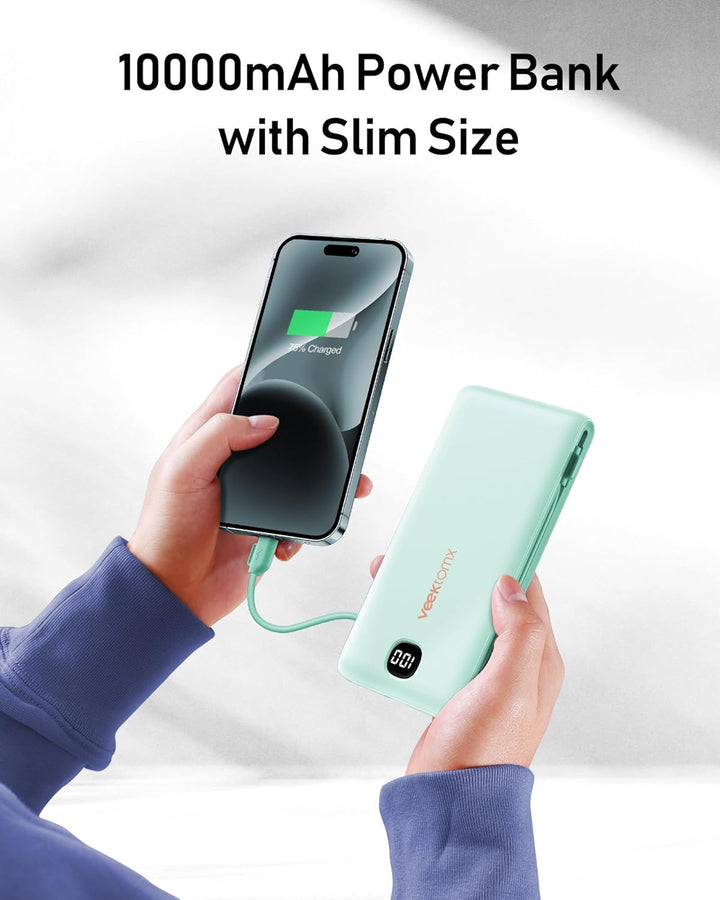 VEEKTOMX Cargador portátil con cables integrados de 10000 mAh, bate...