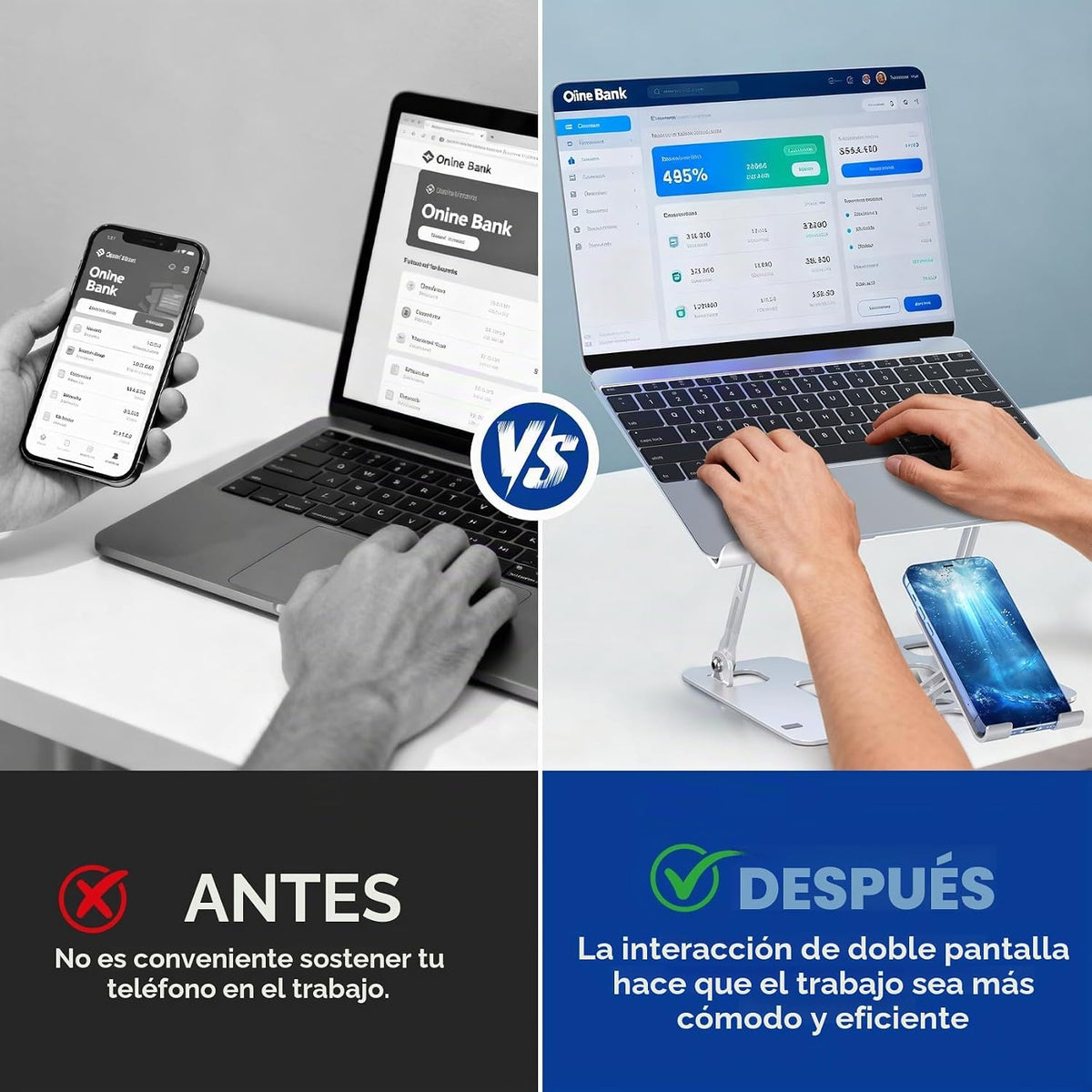Soporte ergonómico 2 en 1 para teléfono portátil para escritorio, e...