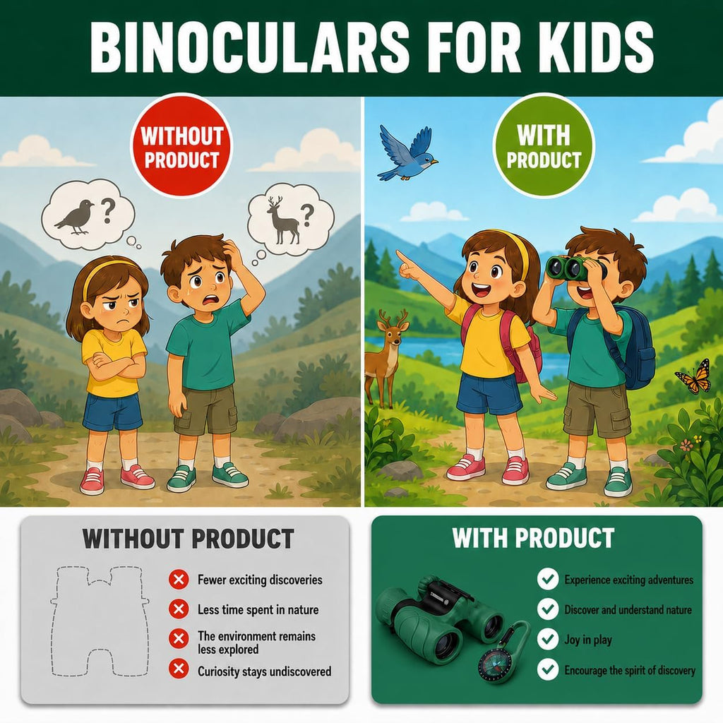 Binoculares para niños – Juguete perfecto para niños pequeños y niñas – Juego extenso que incluye lupa y brújula – Potente aumento 8 x 21 – niños de 3 a 12 años para niños pequeños