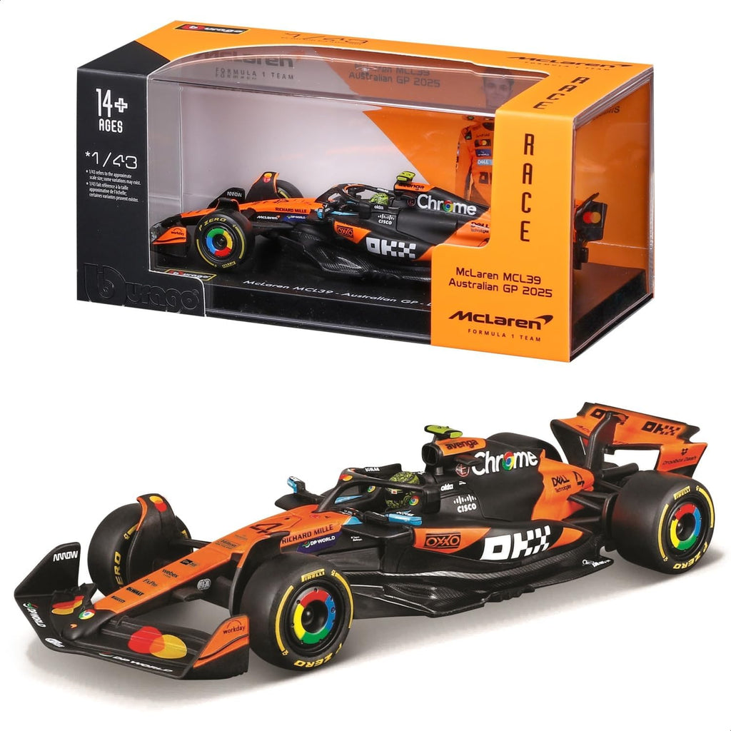 Bburago Fórmula de carrera McLaren MCL39 con casco (2025) Norris #4