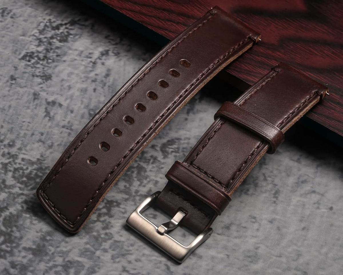 hemsut h Horween - Correas de reloj de cuero para hombre, correa de cuero de liberación rápida para reloj, envoltura de repuesto de 0.71 pulgadas, 0.78 pulgadas, 0.86 pulgadas