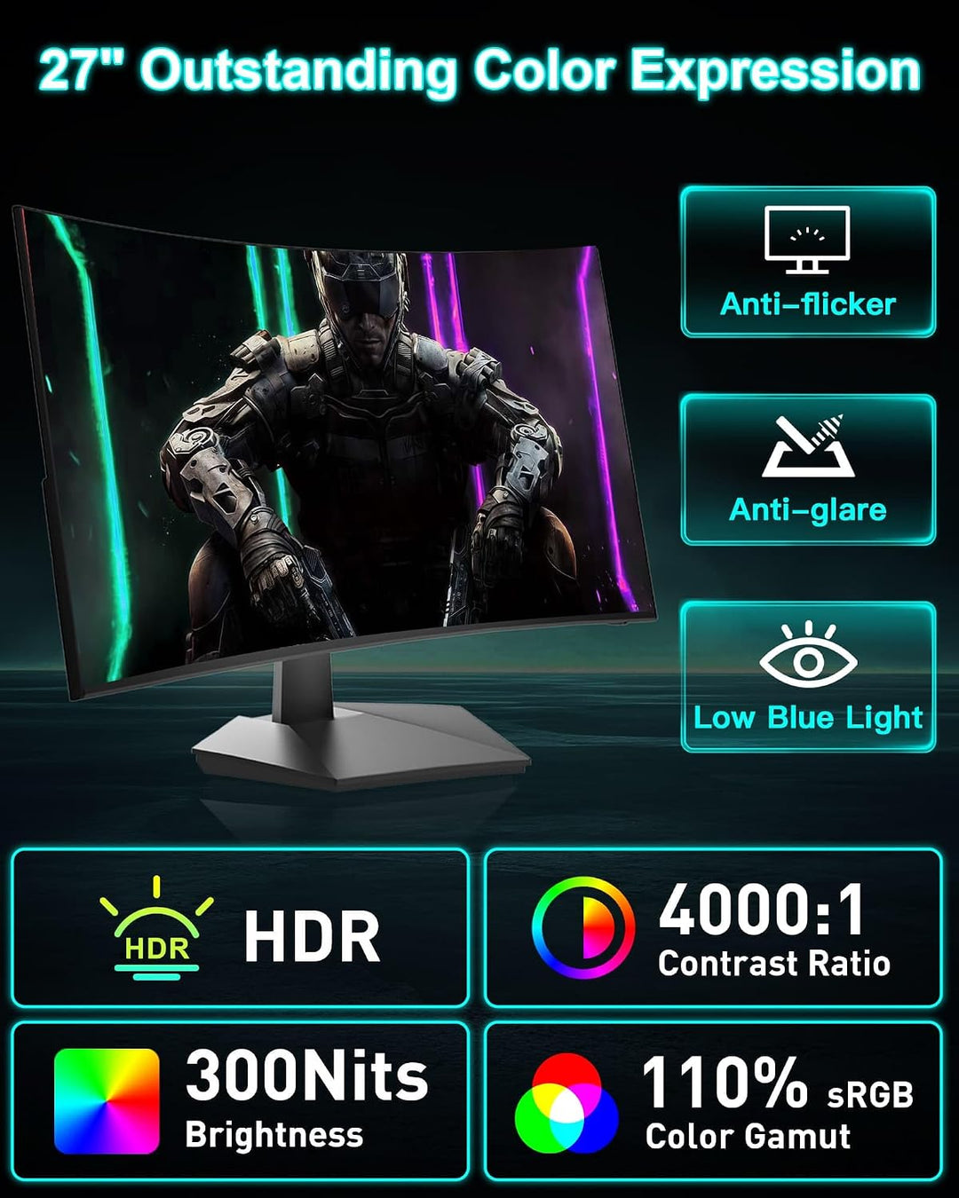 SANSUI 27 pulgadas Curvo 160Hz Monitor para juegos 144Hz FHD 1080P...