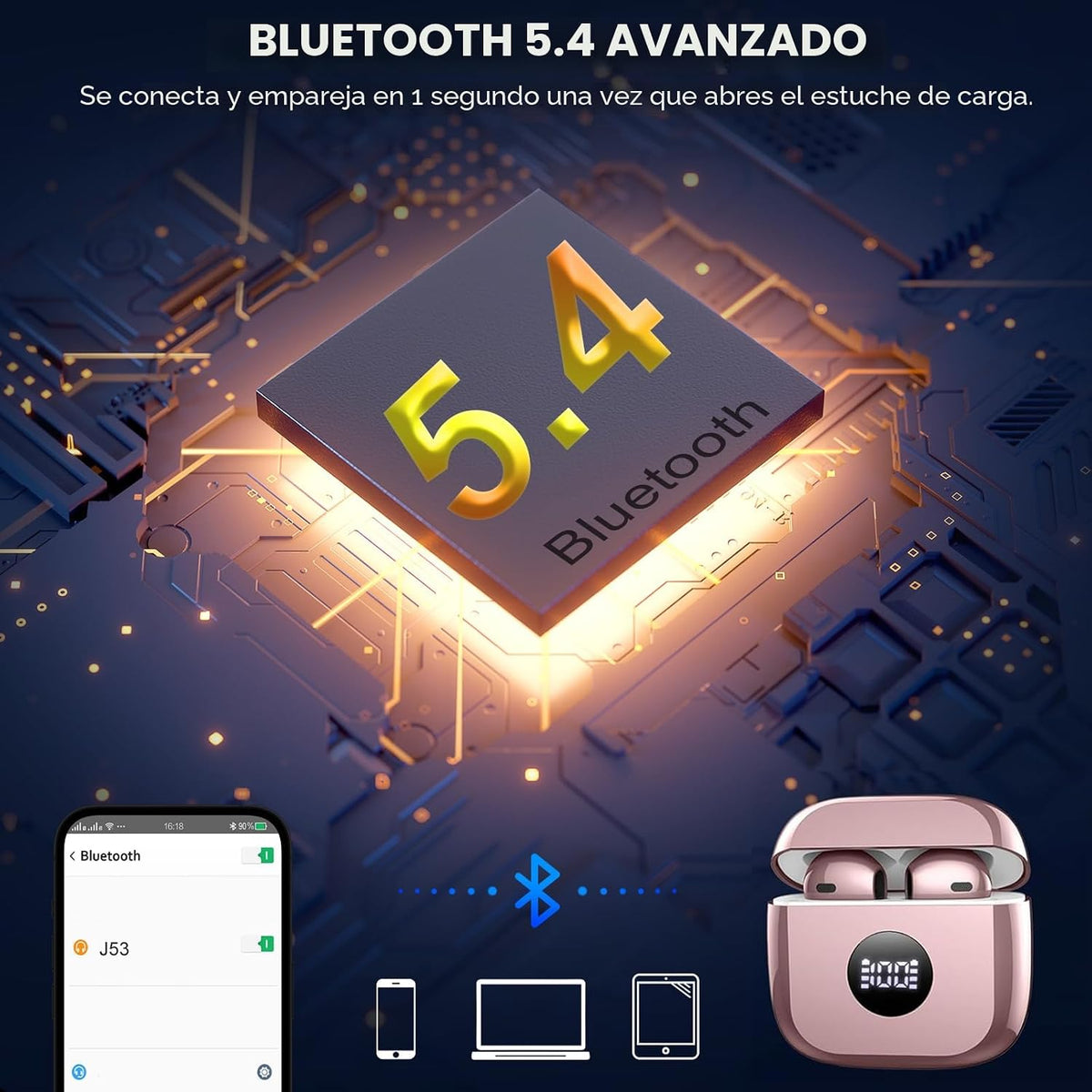 Auriculares inalámbricos, auriculares Bluetooth 5.4, estéreo de alta