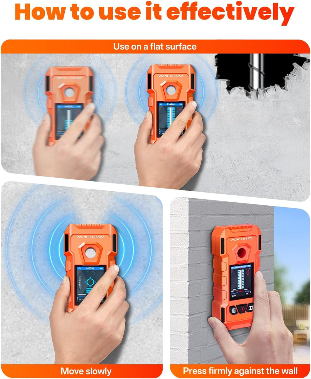 Escáner de pared del buscador de pernos, detector electrónico de pared 6 en