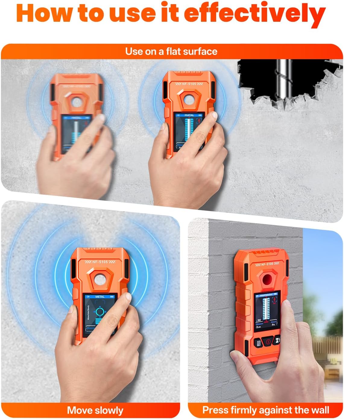 Escáner de pared del buscador de pernos, detector electrónico de pared 6 en