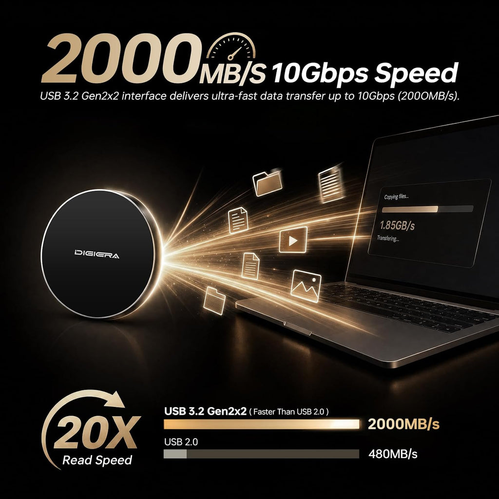 DIGIERA SSD portátil magnético de 1 TB, unidades de estado sólido externas con USB-C 3.2 Gen 2x2, velocidad de hasta 2000 MB/s, compacta y duradera, compatible con iPhone 15/16/17 Series y otros dispositivos USB-C, color negro