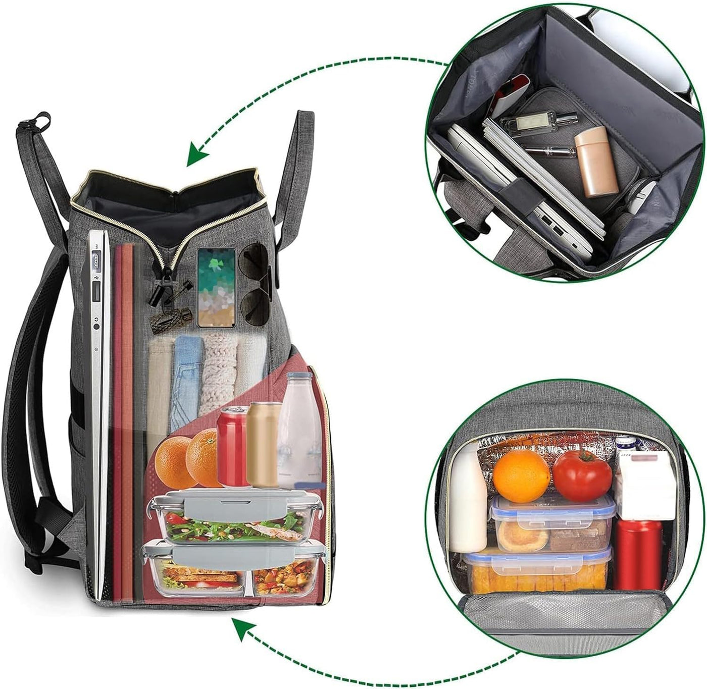 MATEIN Mochila de almuerzo aislada para mujer, mochila para laptop...