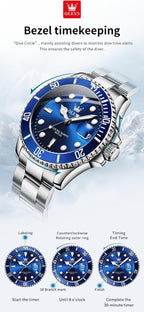 OLEVS Reloj para Hombre Con Diamante Analógico Quartz Negocios Resistente al Agua Acero Inoxidable Fecha Semana Luminiscente Reloj para Hombres