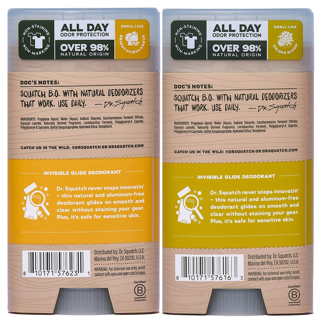 Dr. Squatch Invisible Glide Natural Desodorante para hombre, desliz...