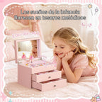 Joyero musical para niñas, joyero musical de 3 capas de madera para niños y organizadores con bailarina giratoria, regalo de almacenamiento de joyas musicales para niñas, Navidad, cumpleaños
