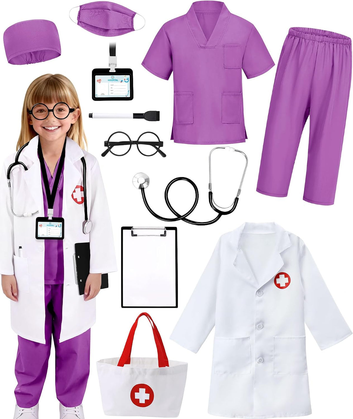 12 piezas de disfraz de médico para niños, disfraz de enfermera