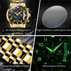 OLEVS Relojes de Oro para Hombres Reloj de Pulsera de Lujo a Prueba de Agua Gran Cara Elegante Acero Inoxidable Analógico Cuarzo Fecha Cronógrafo Luminoso Lectura Fácil Relojes de Negocios Regalos para Hombres Graduación