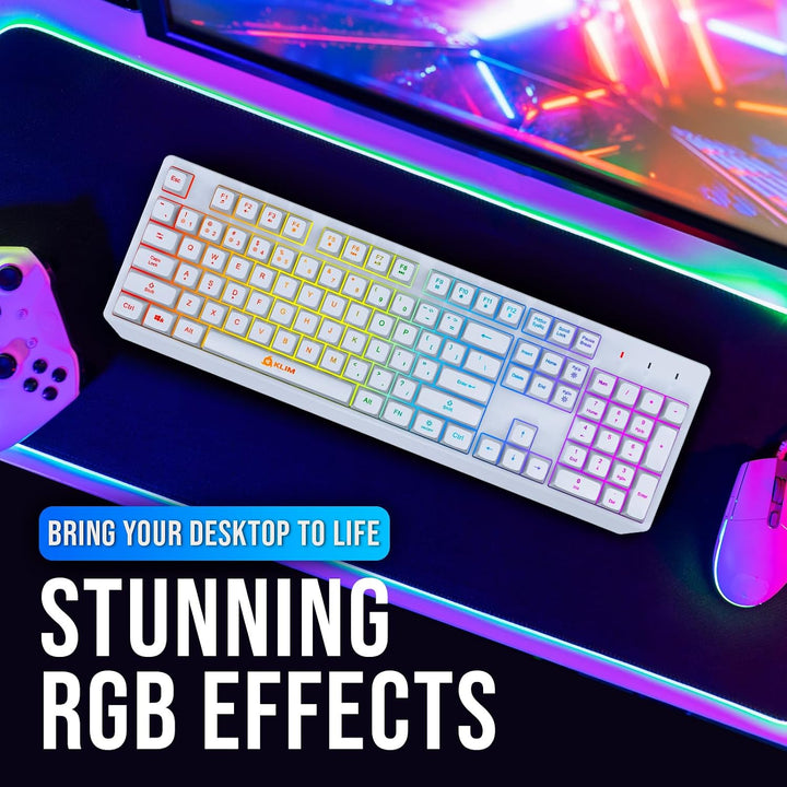 Teclado inalámbrico KLIM Chroma Blanco \u2013 Retroiluminación RGB,...