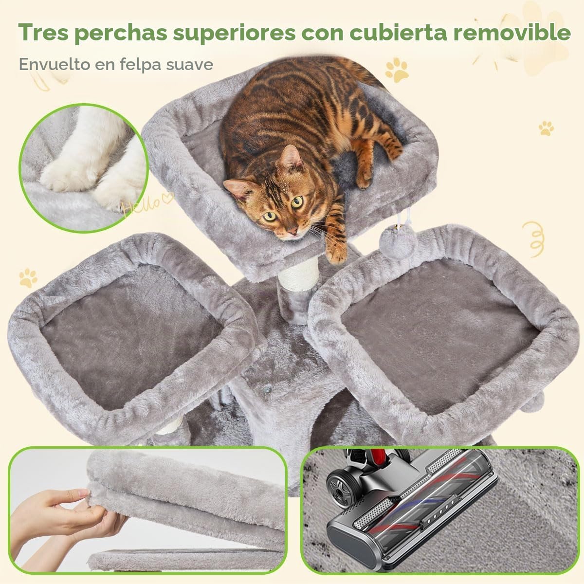 Taoqimiao Árbol para gatos grandes, torre XL de 76.8 pulgadas para gatos de