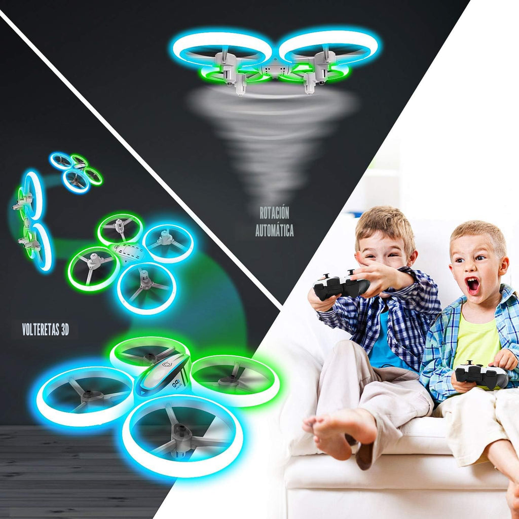 Q9s Drones para niños, dron RC con retención de altitud y modo sin cabeza, cuadricóptero con luz azul y verde, hélice de protección completa, 2 baterías y control remoto, regalos para niños y niñas