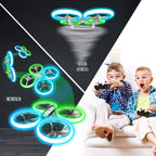 Q9s Drones para niños, dron RC con retención de altitud y modo sin cabeza, cuadricóptero con luz azul y verde, hélice de protección completa, 2 baterías y control remoto, regalos para niños y niñas