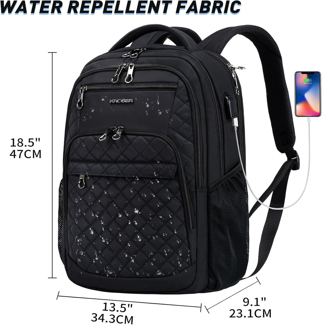 KROSER Mochila de viaje para laptop, Acolchado, negro, 17 pulg., Mo...