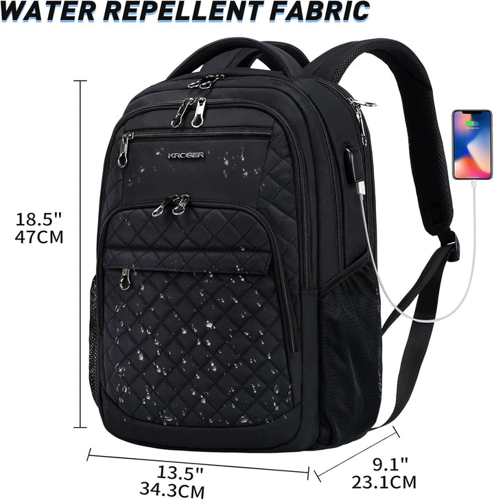 KROSER Mochila de viaje para laptop, Acolchado, negro, 17 pulg., Mo...
