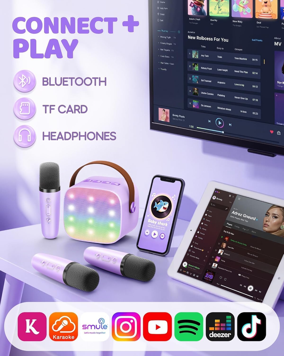 YLL Mini máquina de karaoke con 3 micrófonos inalámbricos, regalos para